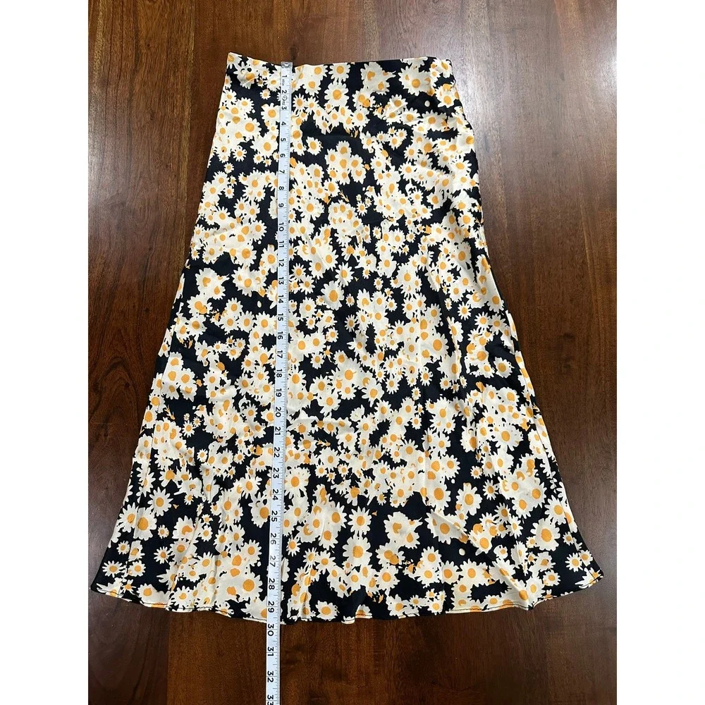 Réalisation Par The Naomi Flower Power 100% Silk Daisy Floral Midi Skirt S